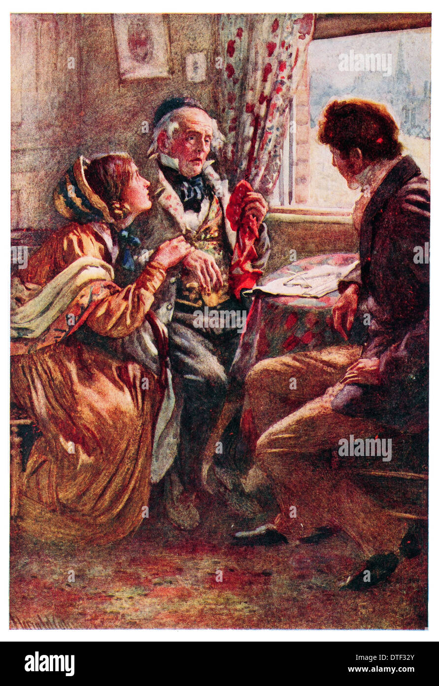 Clennam Authur raconte la bonne nouvelle de l'illustration du roman Little Dorrit. Par Charles John Huffam Dickens Banque D'Images