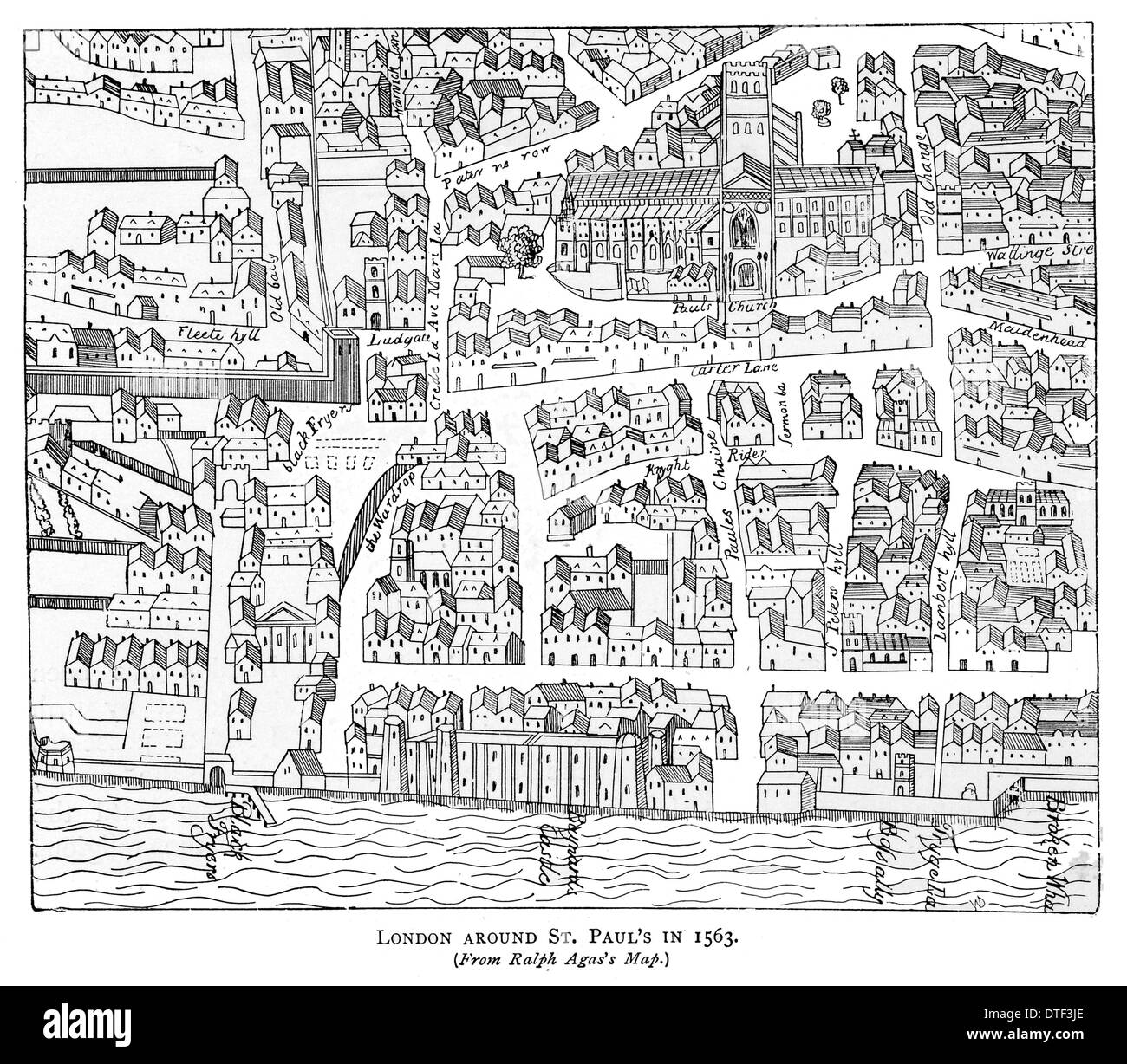 Londres autour de Saint Paul's en 1563. Par Ralph Agas's site. Banque D'Images