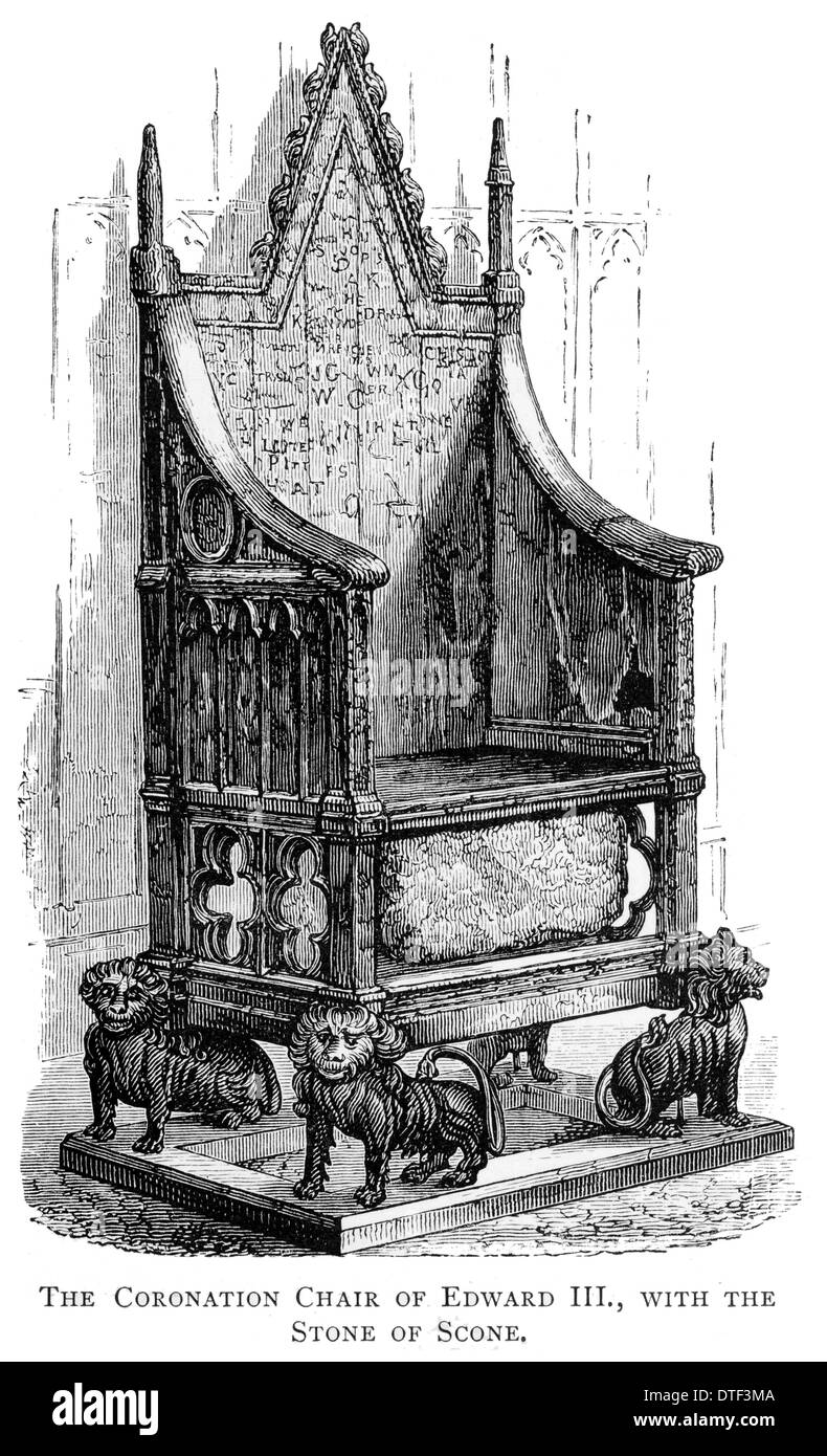 Le trône du couronnement d'Édouard III avec la pierre de Scone vers 1890 Banque D'Images