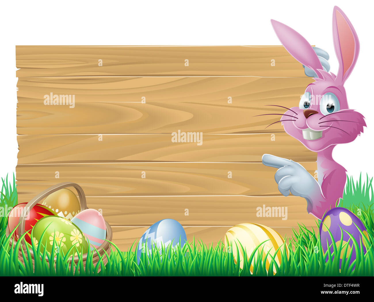 Un dessin animé lapin lapin de Pâques rose peeping autour d'une