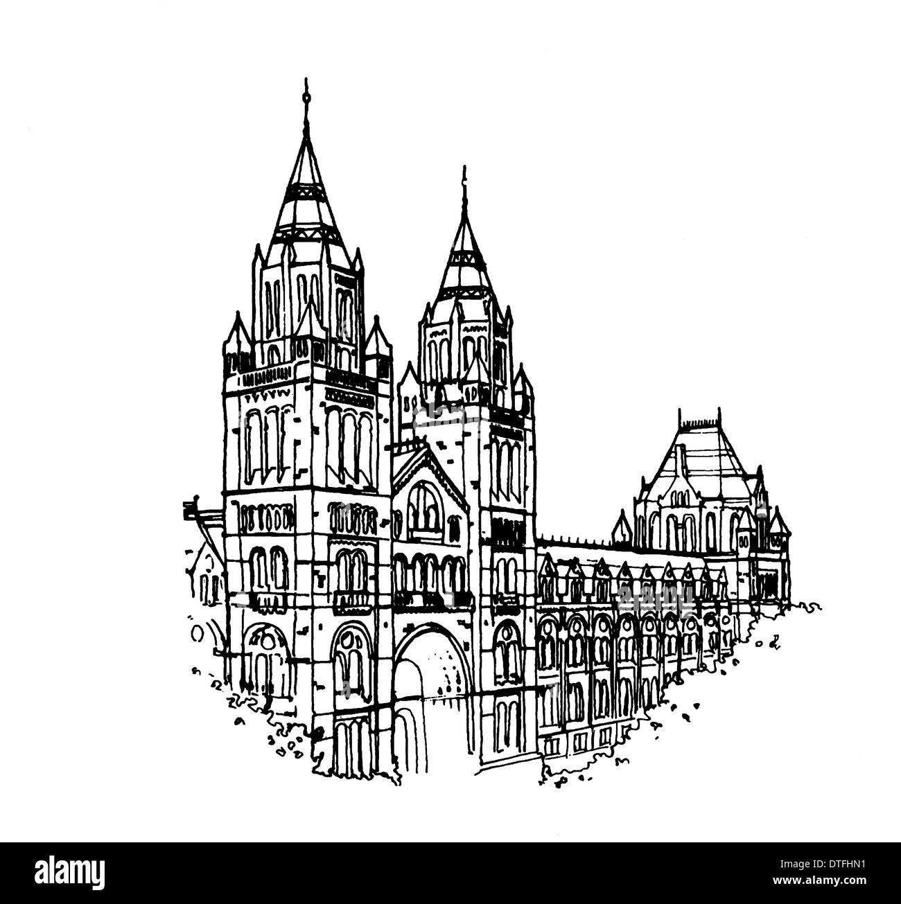 Dessin du Cromwell Road façade de la Natural History Museum, Londres Banque D'Images