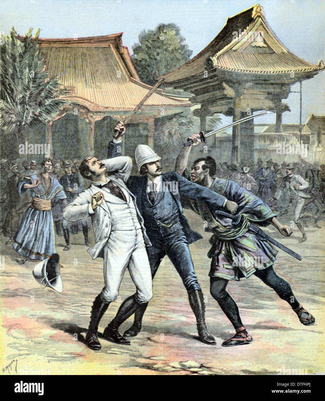 Incident d'Otsu Japon 1891. Tentative d'assassinat de Nicolas II Alexandrovitch, plus tard l'empereur russe Nicolas II Tsar Tsar ou Banque D'Images