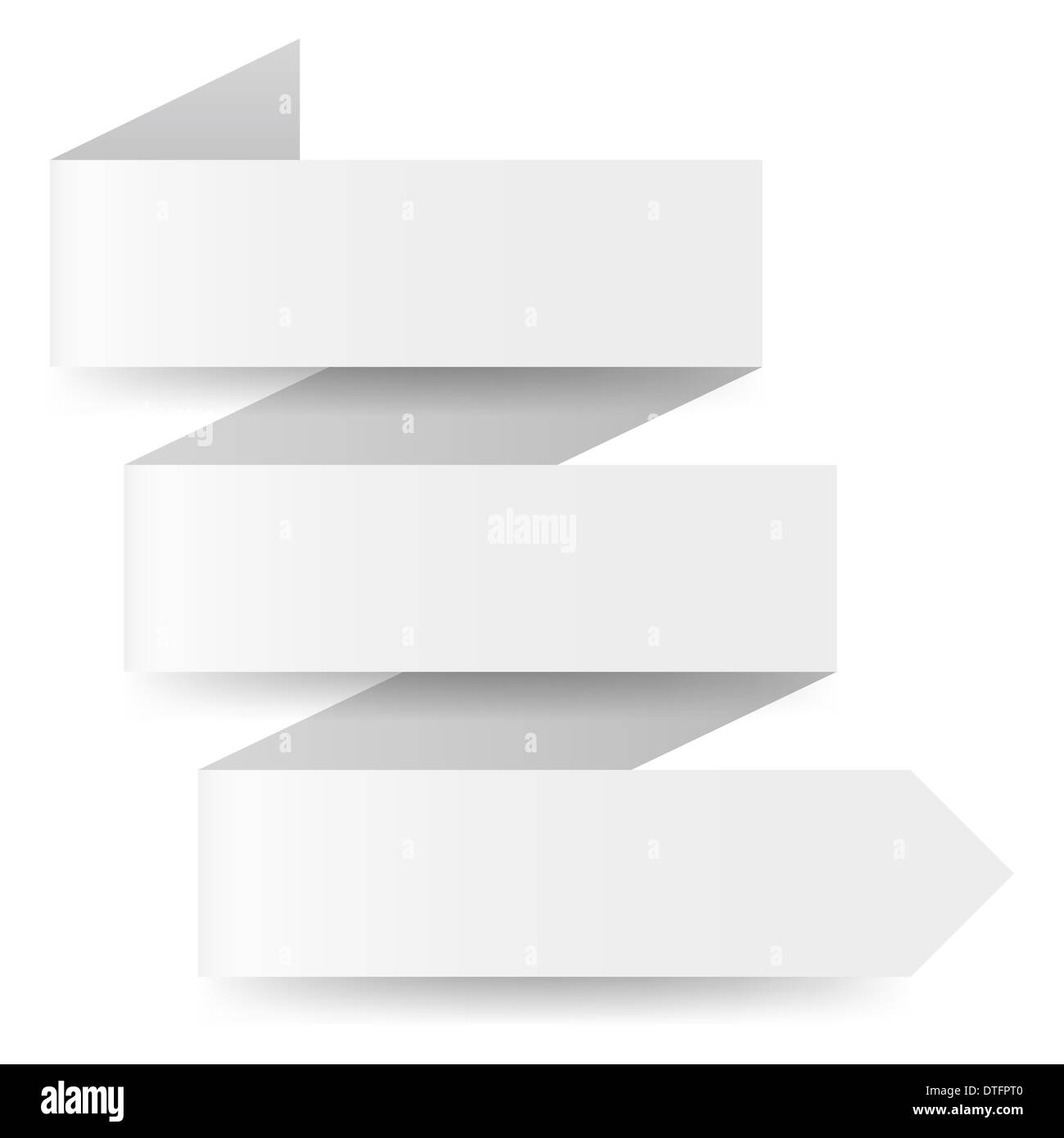 Trois étapes en zigzag blanc Flèche de papier sur fond blanc Banque D'Images