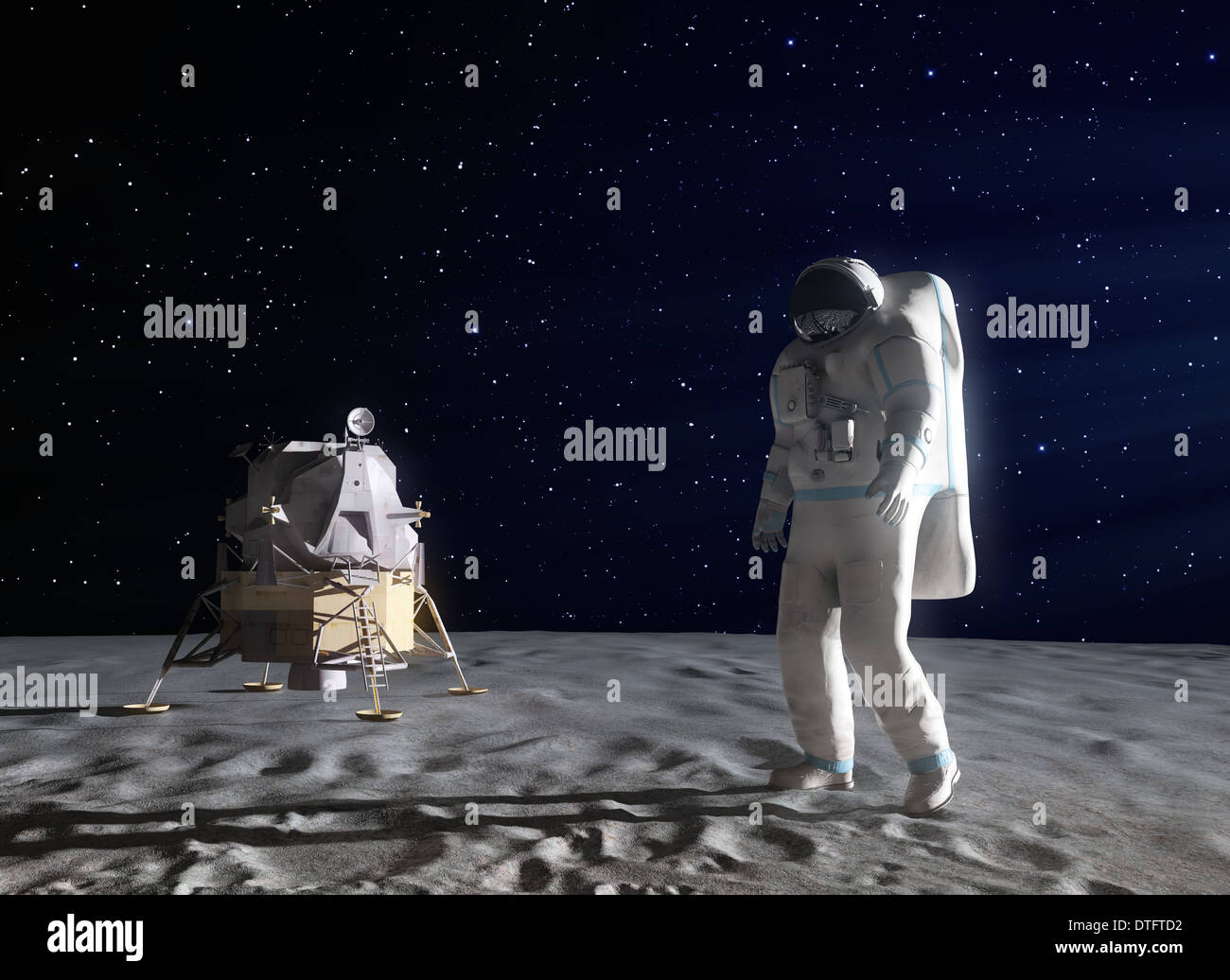 Un astronaute sur la surface de la Lune Banque D'Images