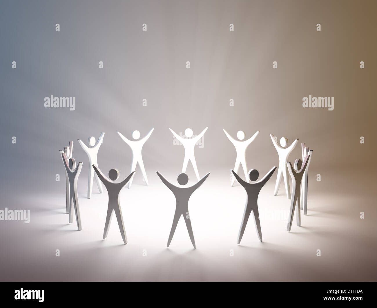 Groupe de personnes stylisées silhouettes debout dans un cercle Banque D'Images