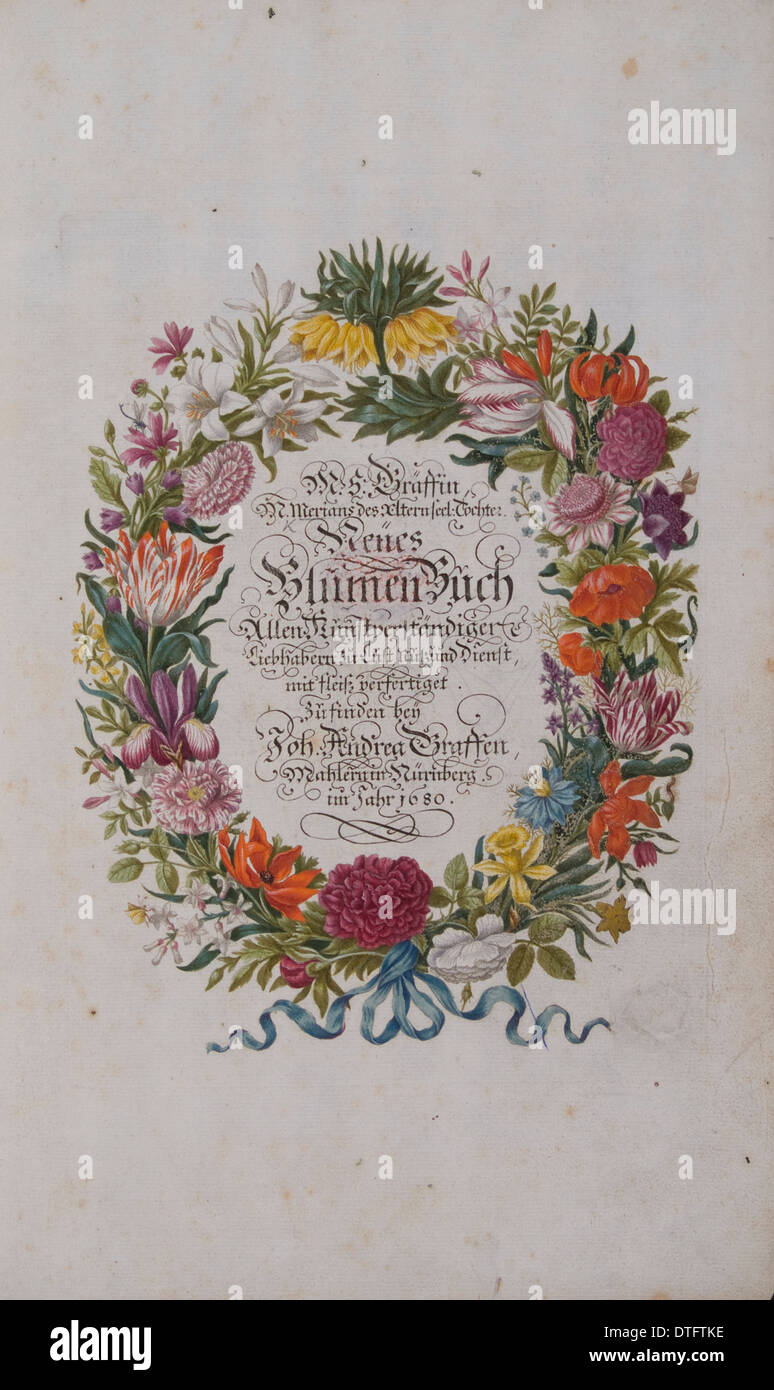 Plaque de titre Neues Blumenbuch par Maria Sibylla Merian Banque D'Images