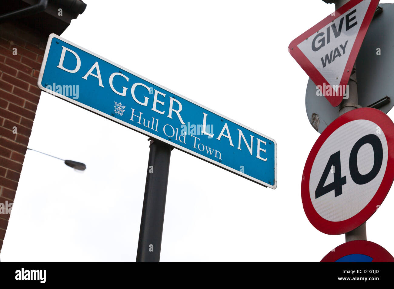 Dagger Lane road sign Kingston Upon Hull East Riding centre ville, East Yorkshire, England, UK GO photos photos de signes Banque D'Images