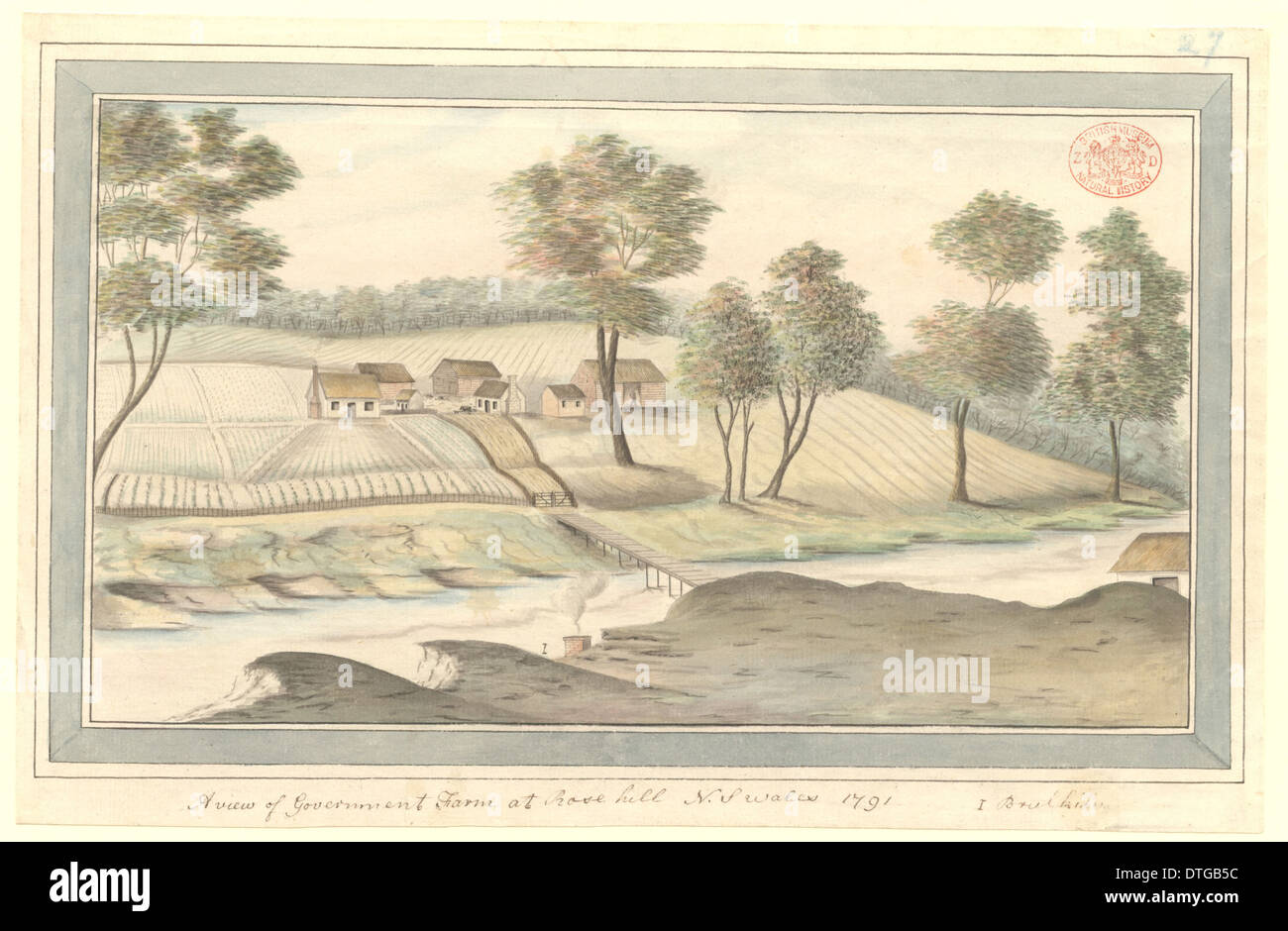 Une vue de la ferme du gouvernement à Rose Hill, New South Wales 1791 Banque D'Images