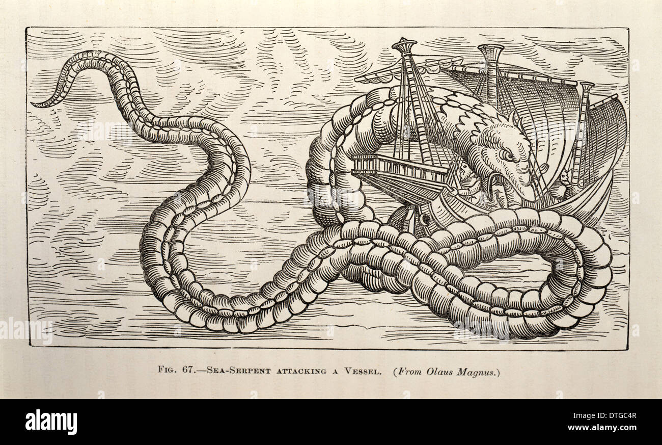 Serpent de mer d'attaquer un navire Banque D'Images