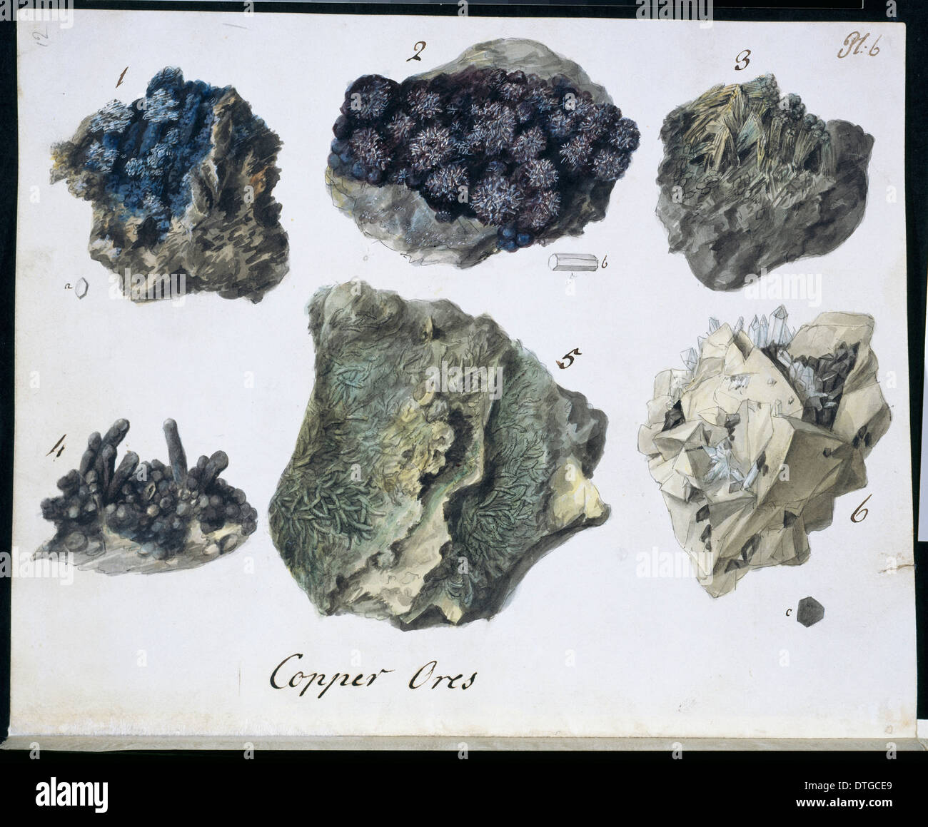 Planche 6 de spécimens de minéraux britannique ? Tome 1 par P. Rashleigh (1797) Banque D'Images
