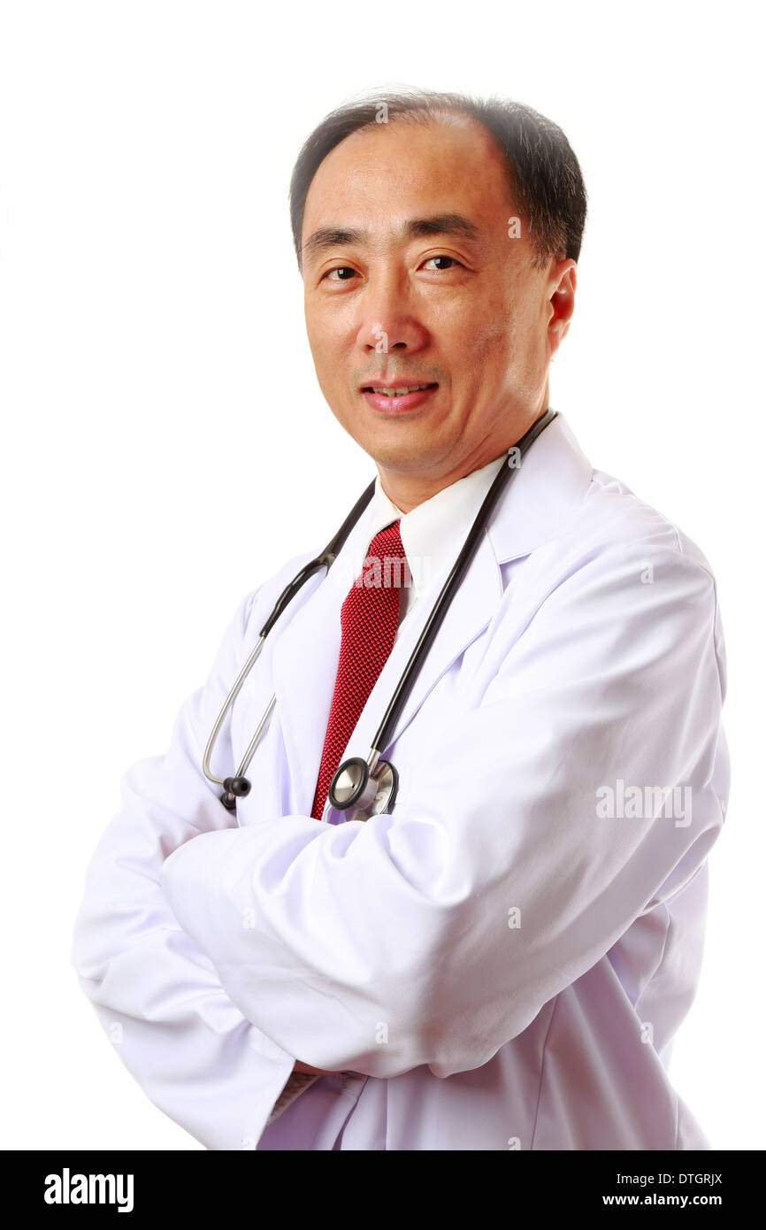 Asian Male doctor with stethoscope on white background Banque D'Images