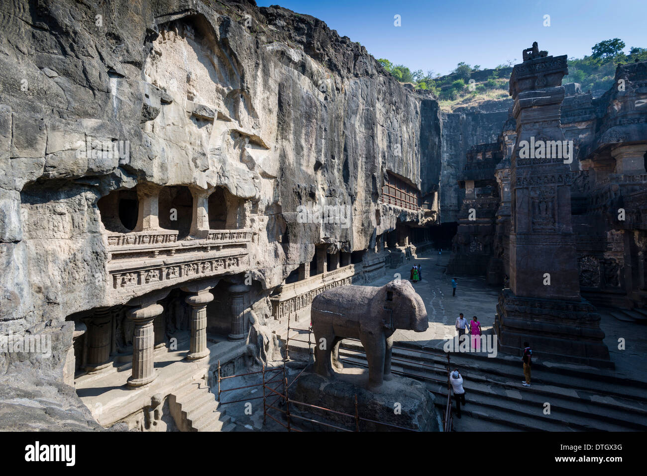Cave 16, le Kailashanatha grotte, les grottes d'Ellora, UNESCO World Heritage Site, Ellora, Maharashtra, Inde Banque D'Images