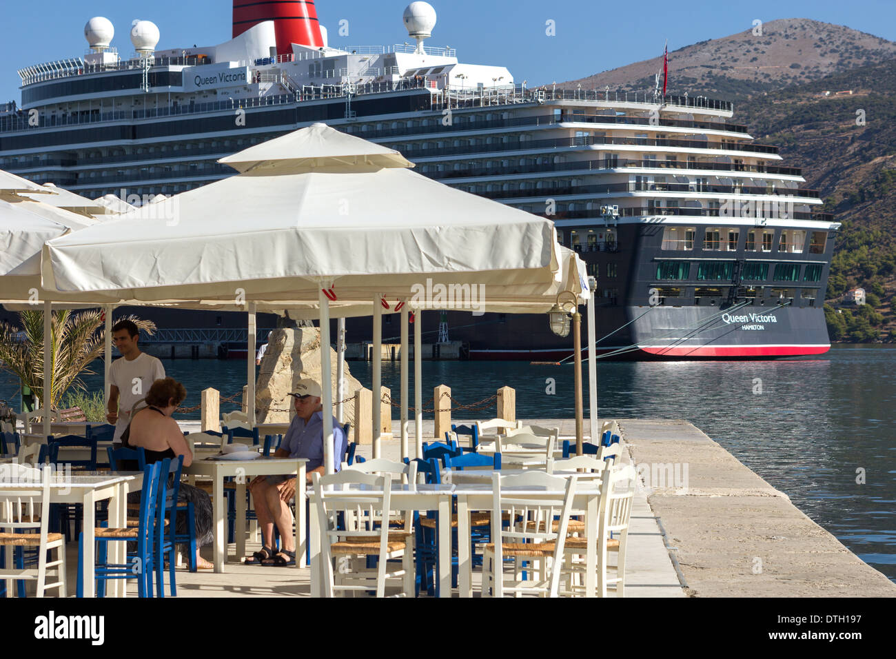 Le restaurant en front de Argostoli Céphalonie. Banque D'Images