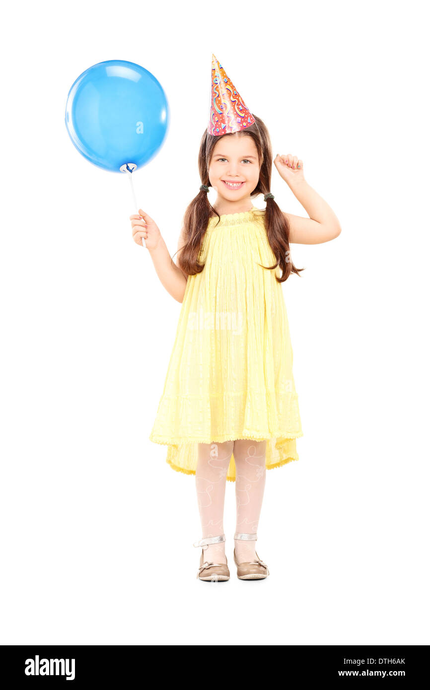 Portrait of a cute little Girl with a hat holding balloon Banque D'Images