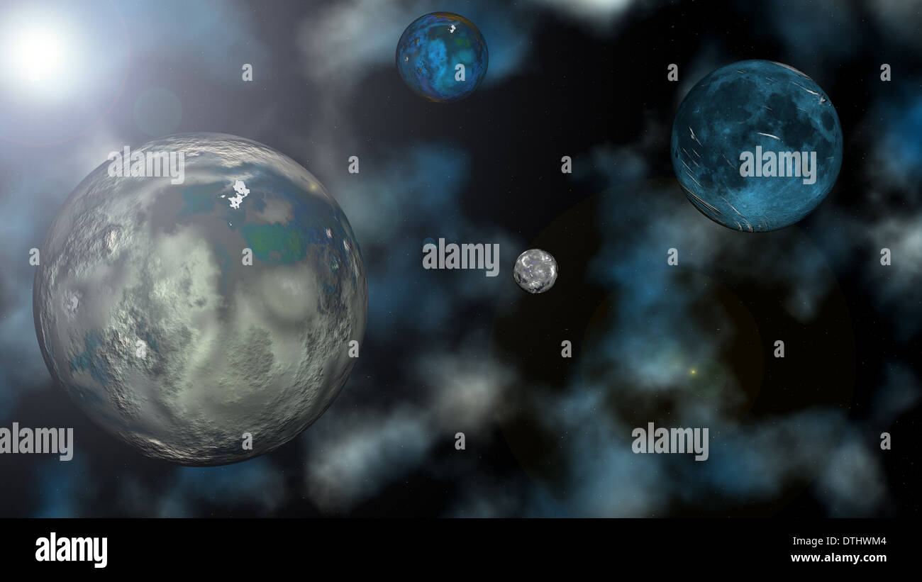 L'image de rendu 3D de la planète Vénus et Pluton vue de la terre Banque D'Images