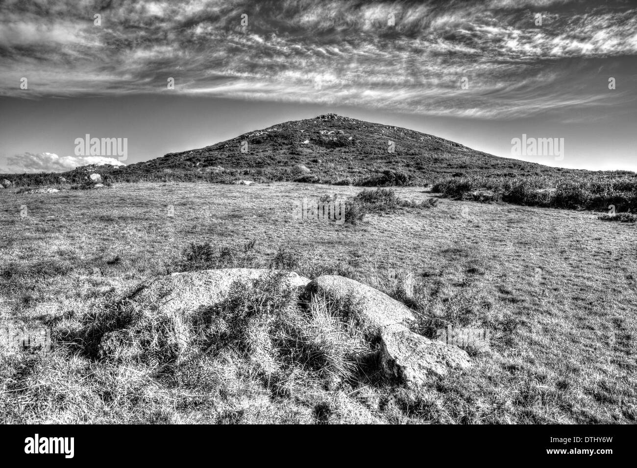 Campagne Cornwall Zennor près de St Ives England UK en noir et blanc Banque D'Images