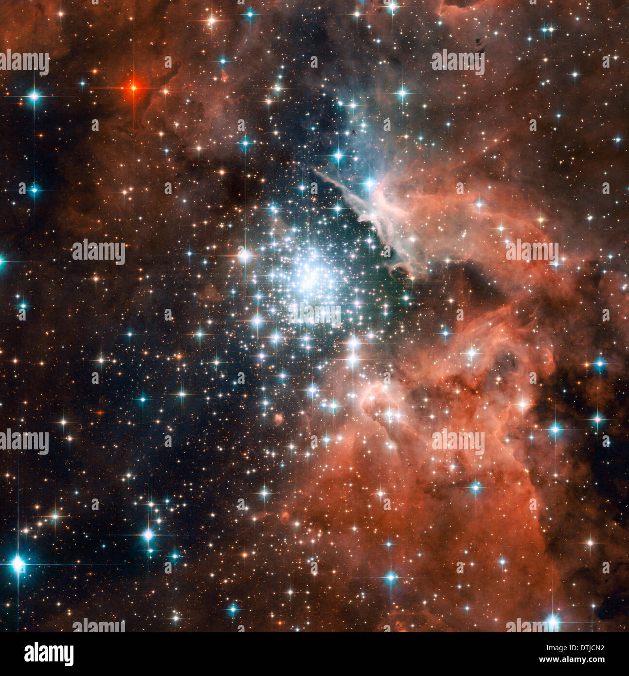 Hubble vue de la région d'étoiles NGC 3603 dans la Voie lactée. Banque D'Images