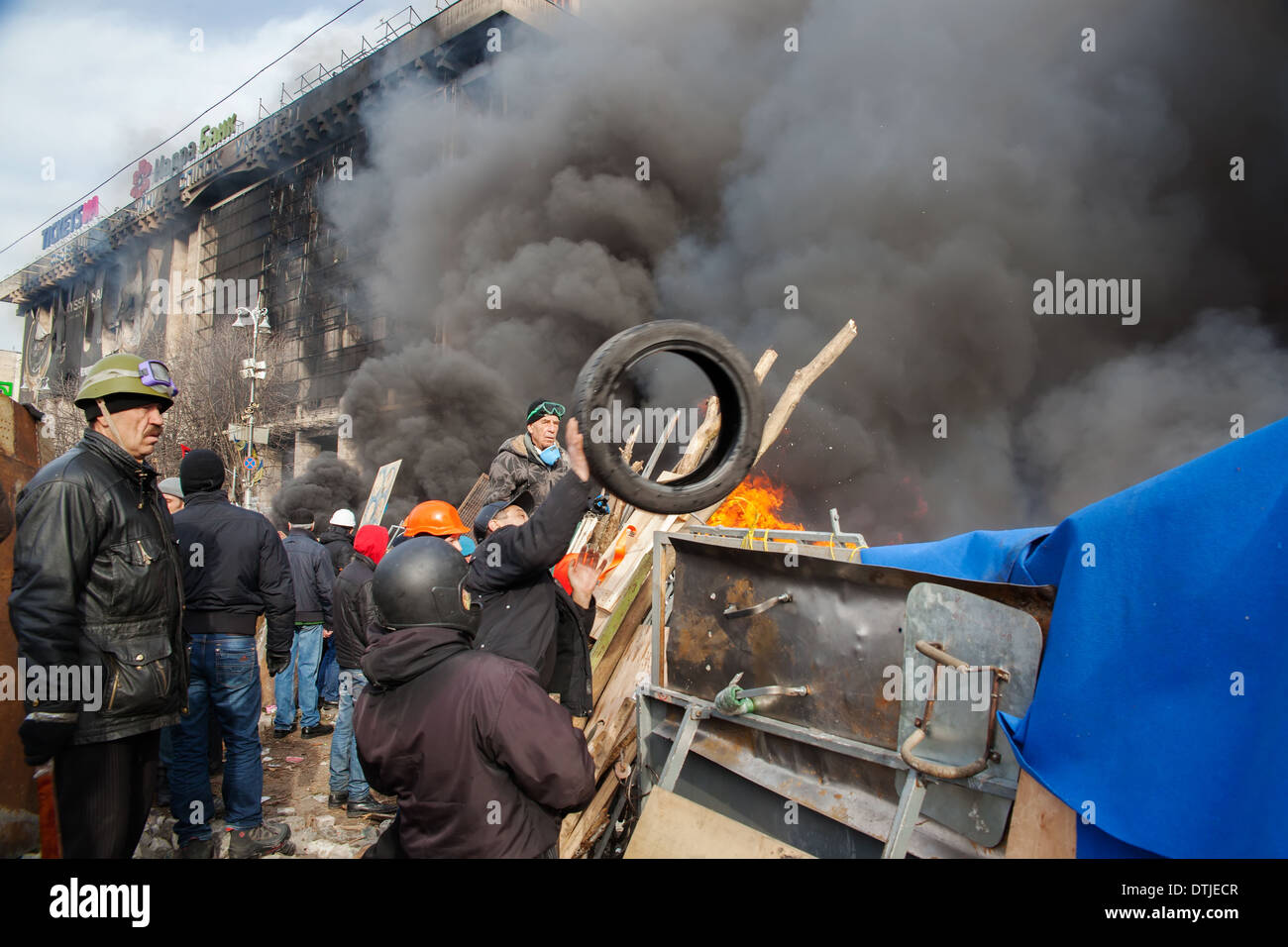 19 février 2014 - manifestations anti-gouvernementales à Kiev, Ukraine. Banque D'Images