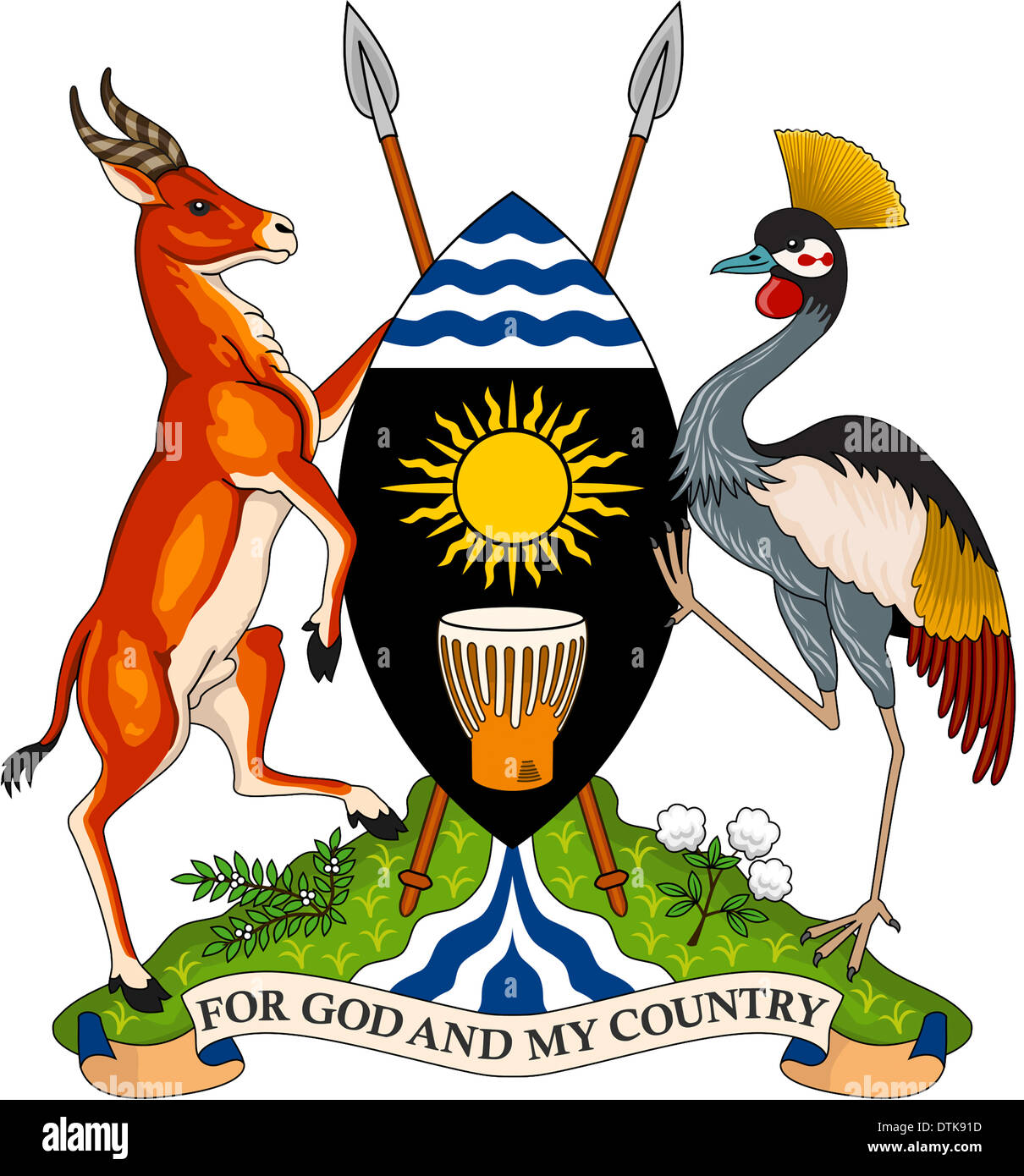 Les armoiries nationales de la République de l'Ouganda. Banque D'Images
