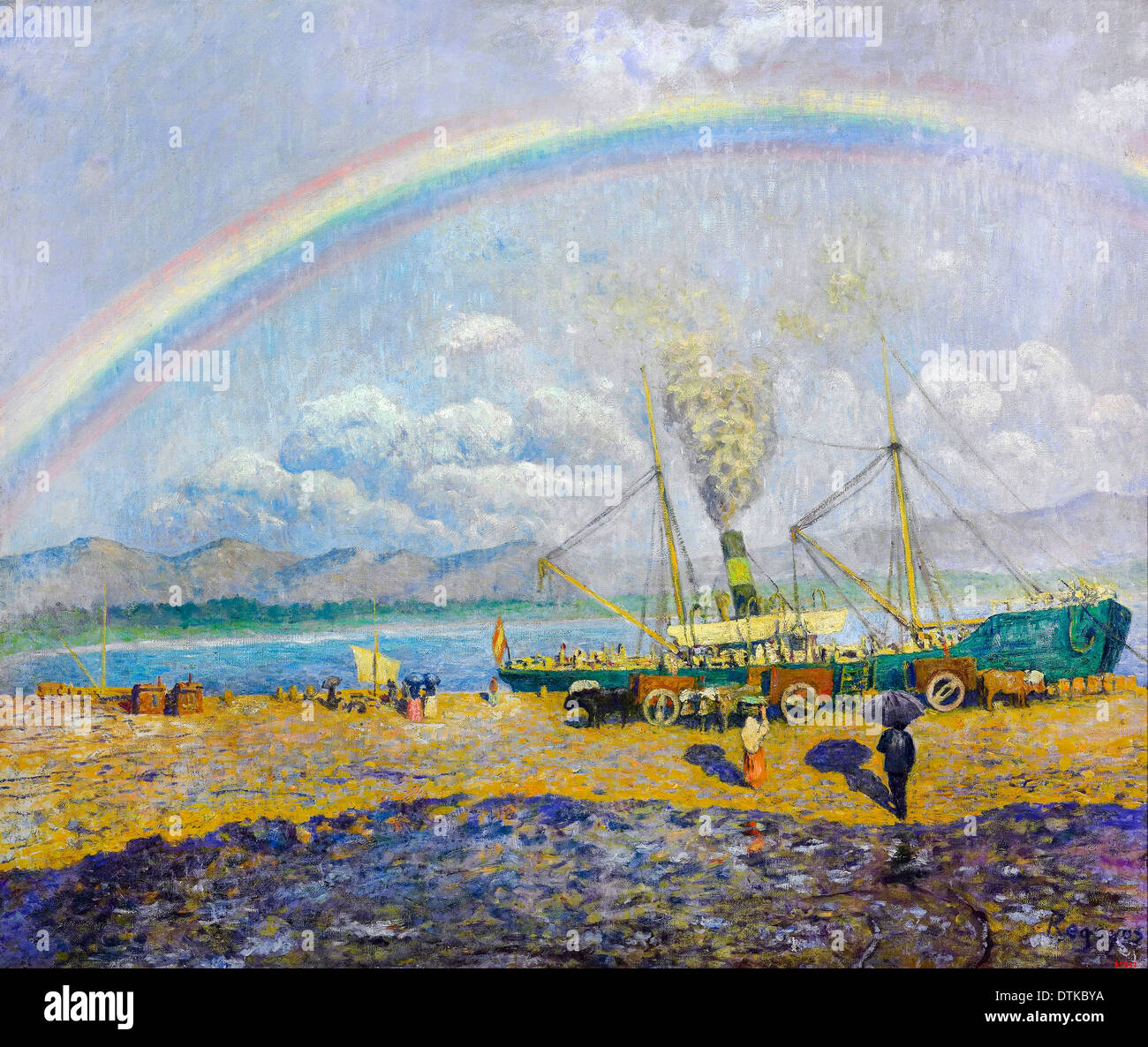 Dario de Regoyos, la pluie. Santona Bay 1900 Huile sur toile. Museu Nacional d'Art de Catalunya, Barcelone, Espagne. Banque D'Images