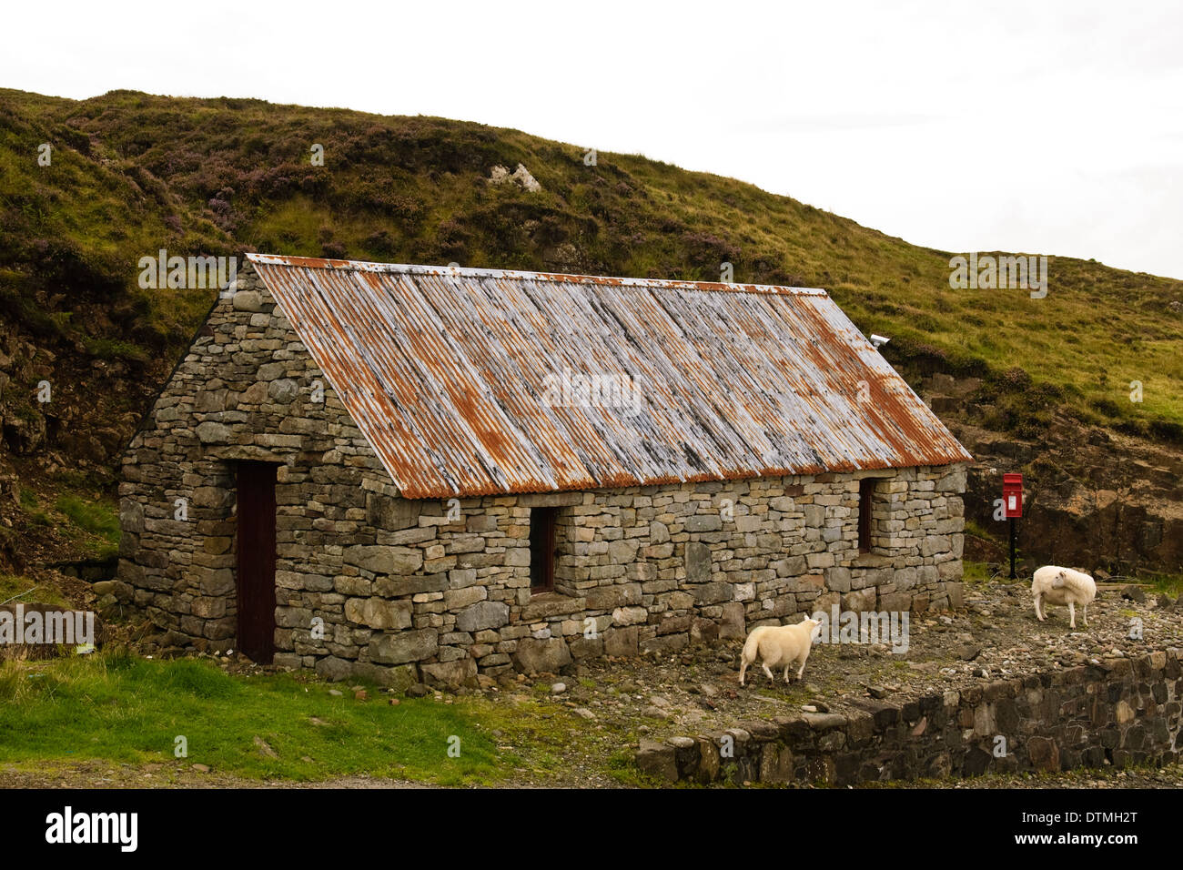 Cabane en pierre et des moutons, Elgol, île de Skye Banque D'Images