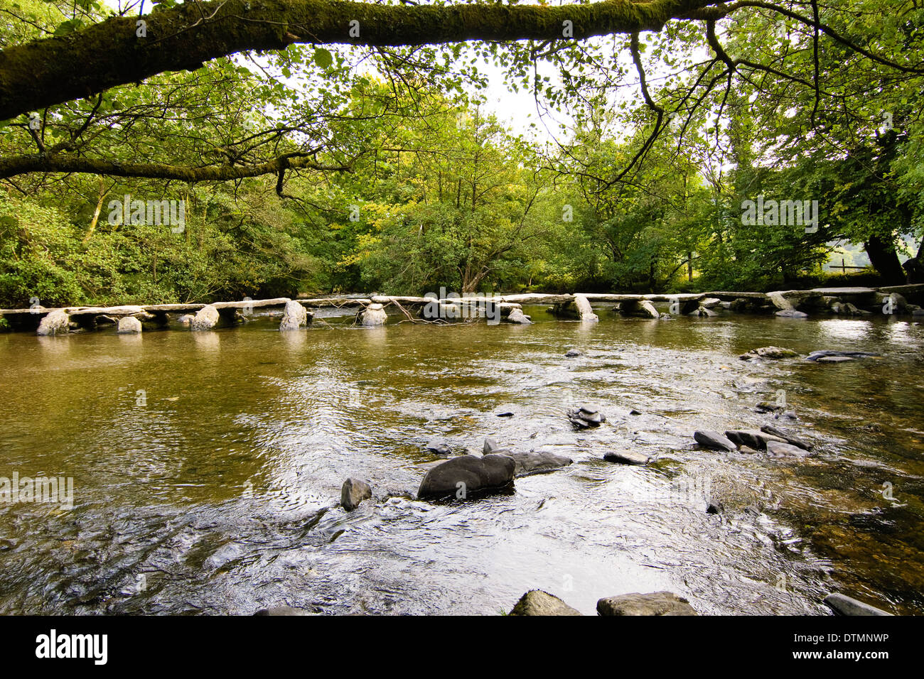 Tarr comme suit sur la rivière Barle, un pont au néolithique utilisé depuis plus de 5 000 ans. Banque D'Images