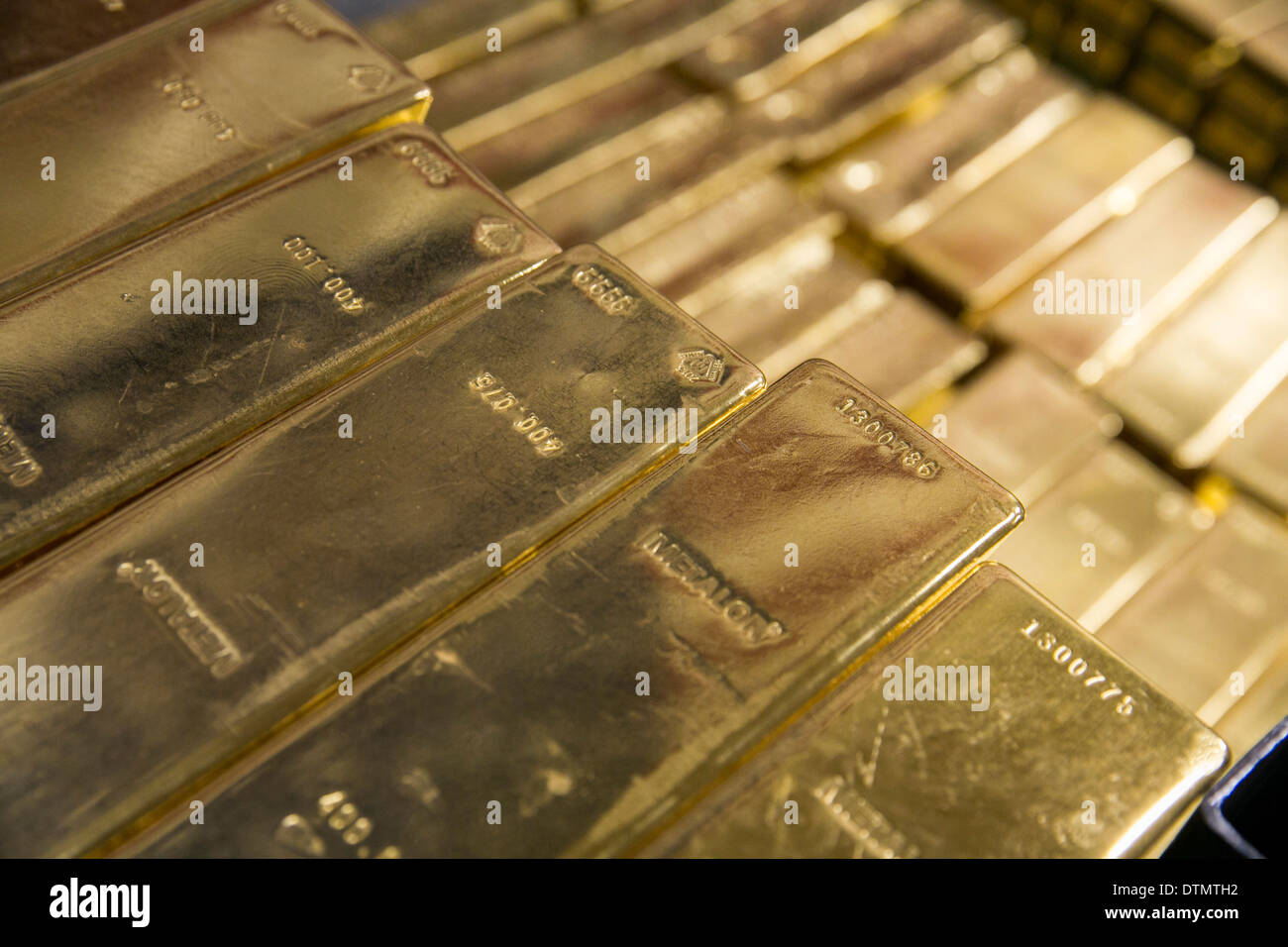 Bars de lingots d'or détenus par le gouvernement américain à la menthe de West Point. Banque D'Images