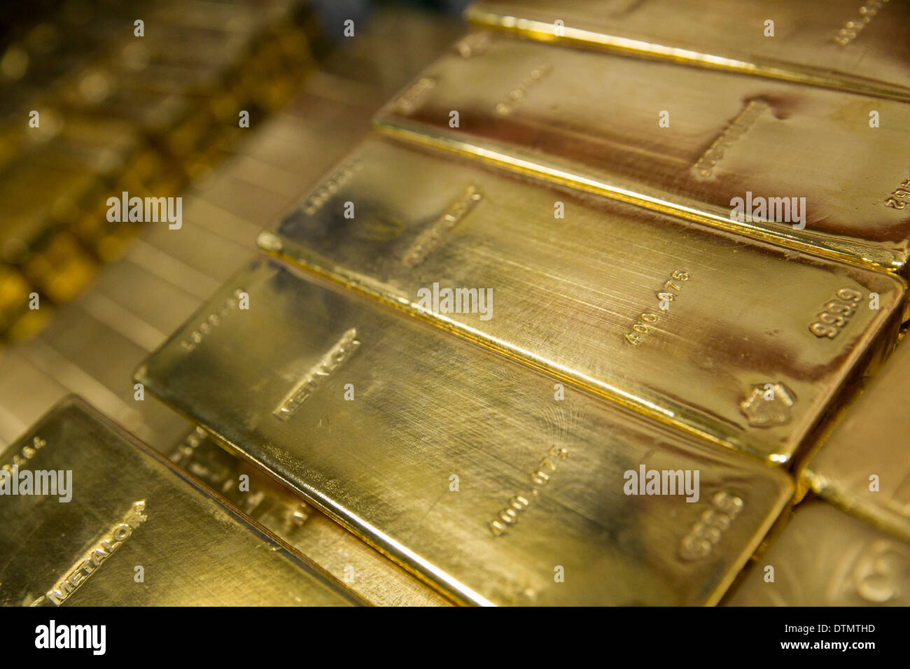 Bars de lingots d'or détenus par le gouvernement américain à la menthe de West Point. Banque D'Images