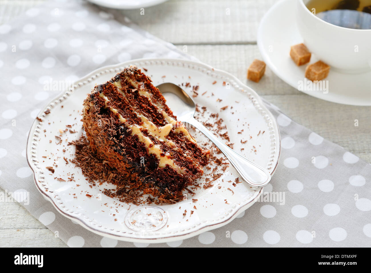 Morceau de gâteau au chocolat sur une assiette, de l'alimentation libre Banque D'Images