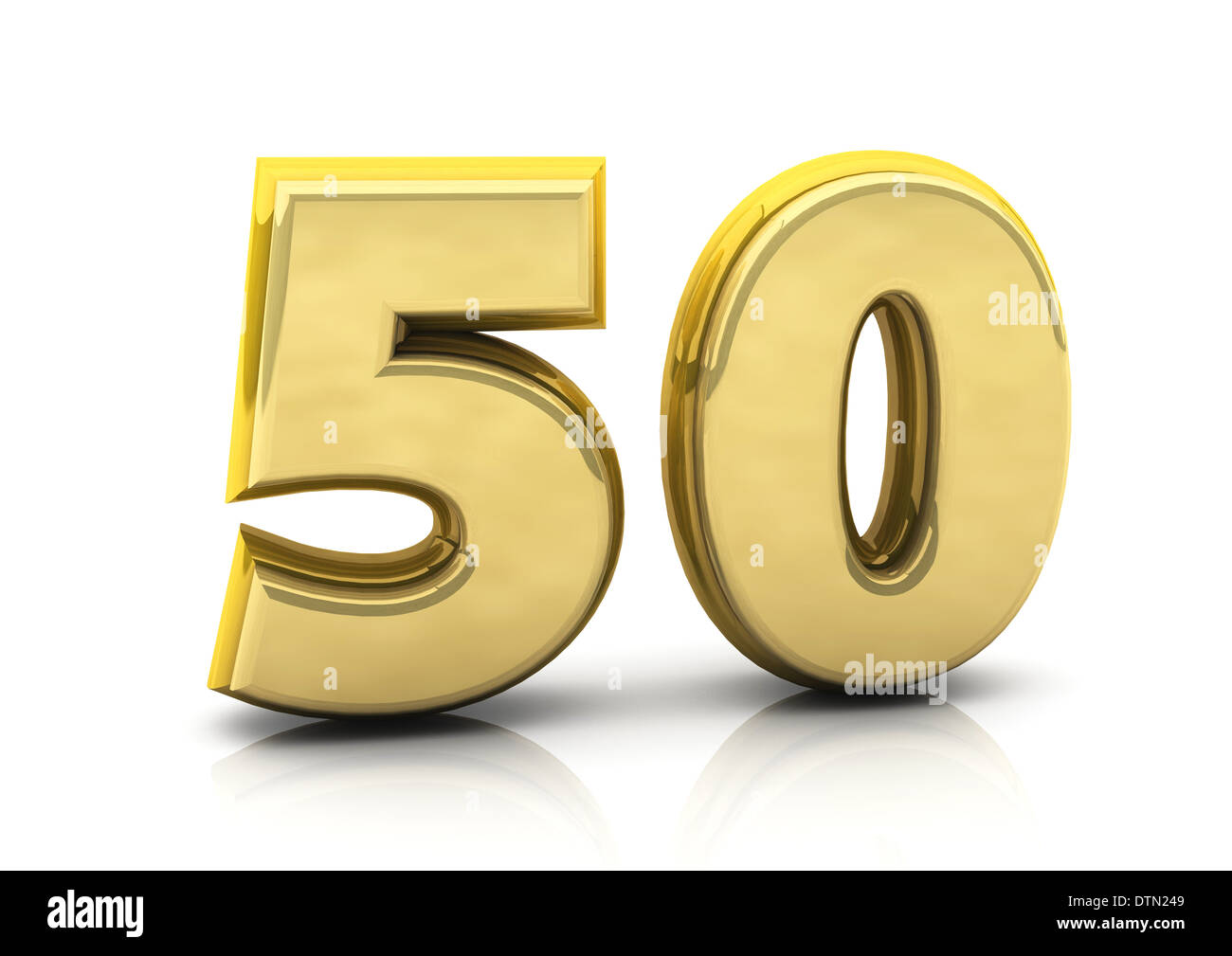 Numéro cinquante dans 3d'or sur fond blanc Banque D'Images