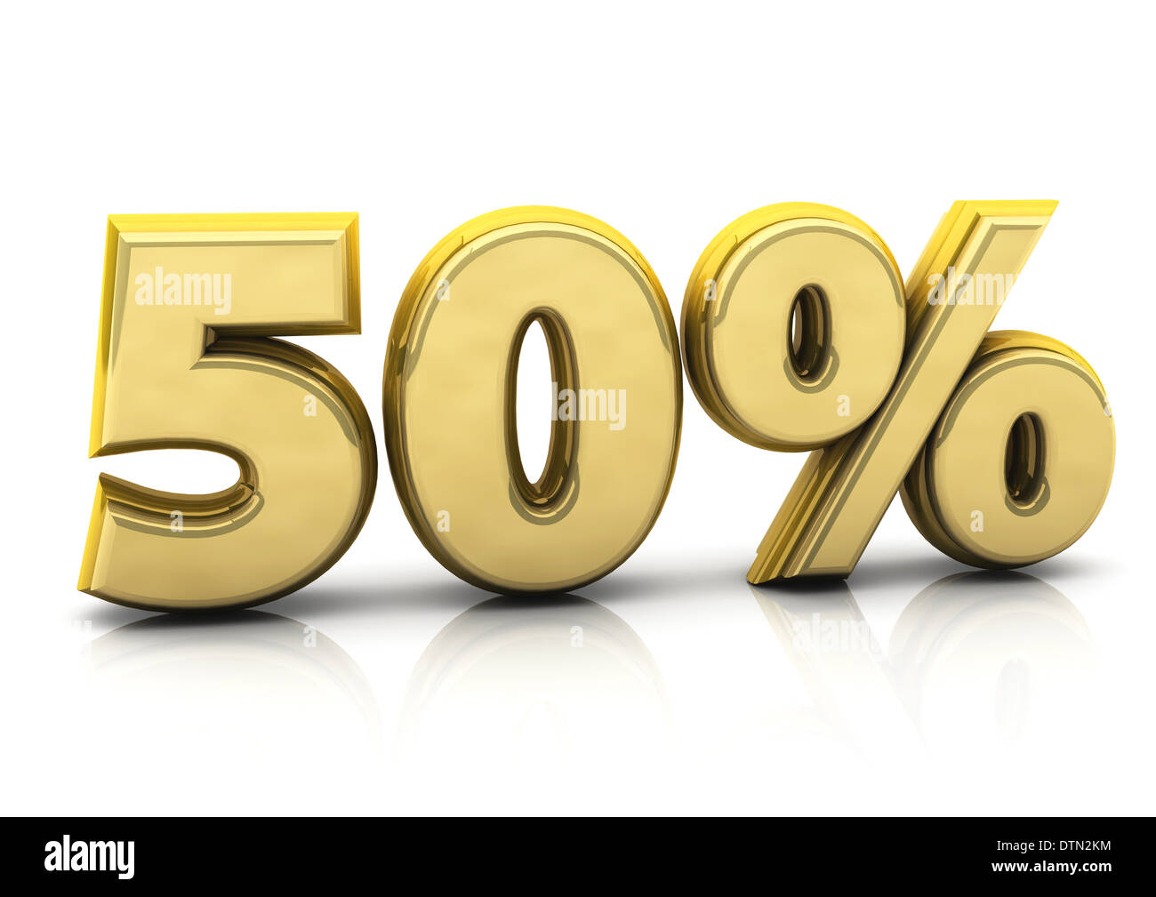 Cinquante pour cent de 3d or sur fond blanc Banque D'Images