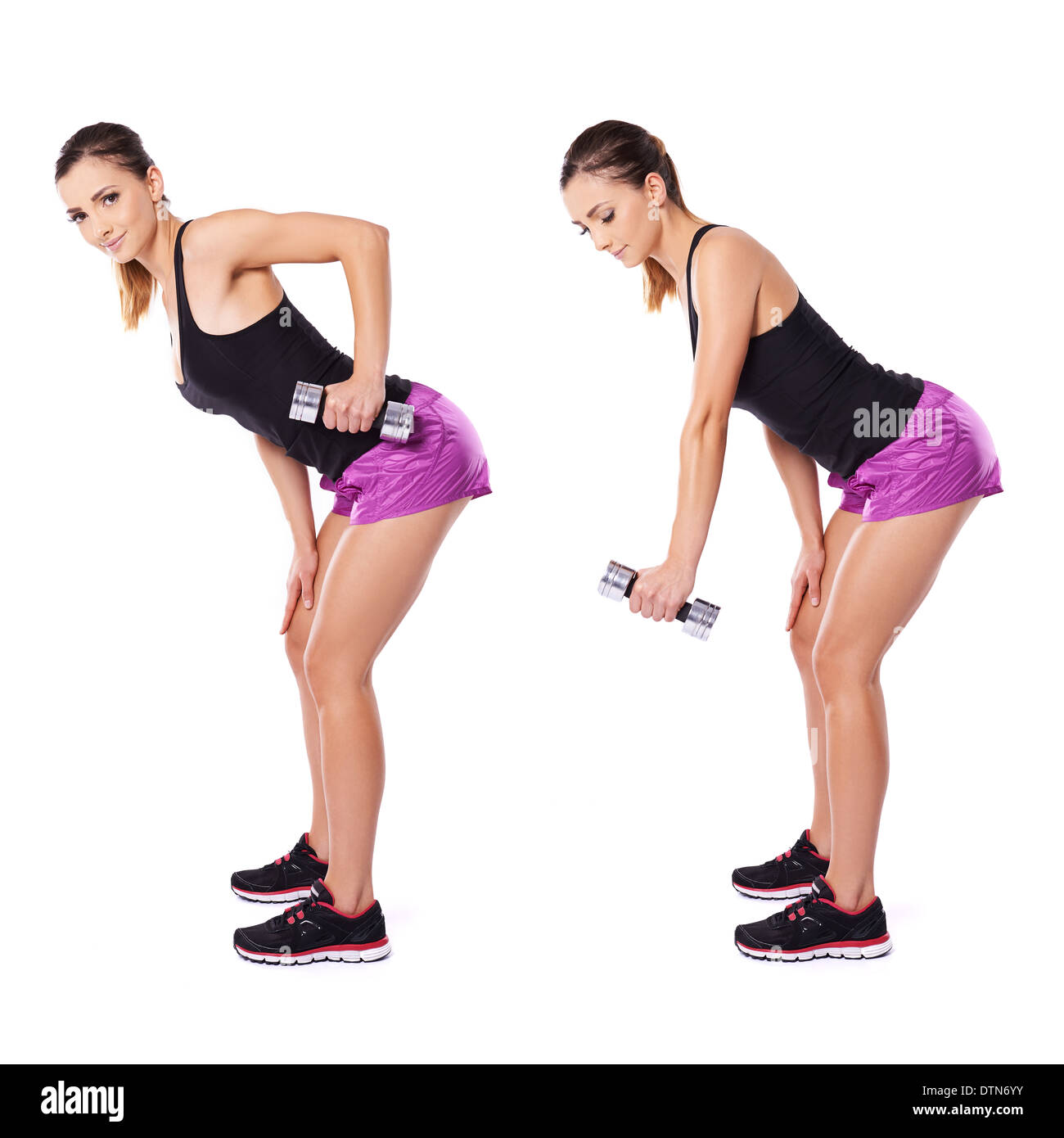 Woman working out with dumbbells Banque D'Images