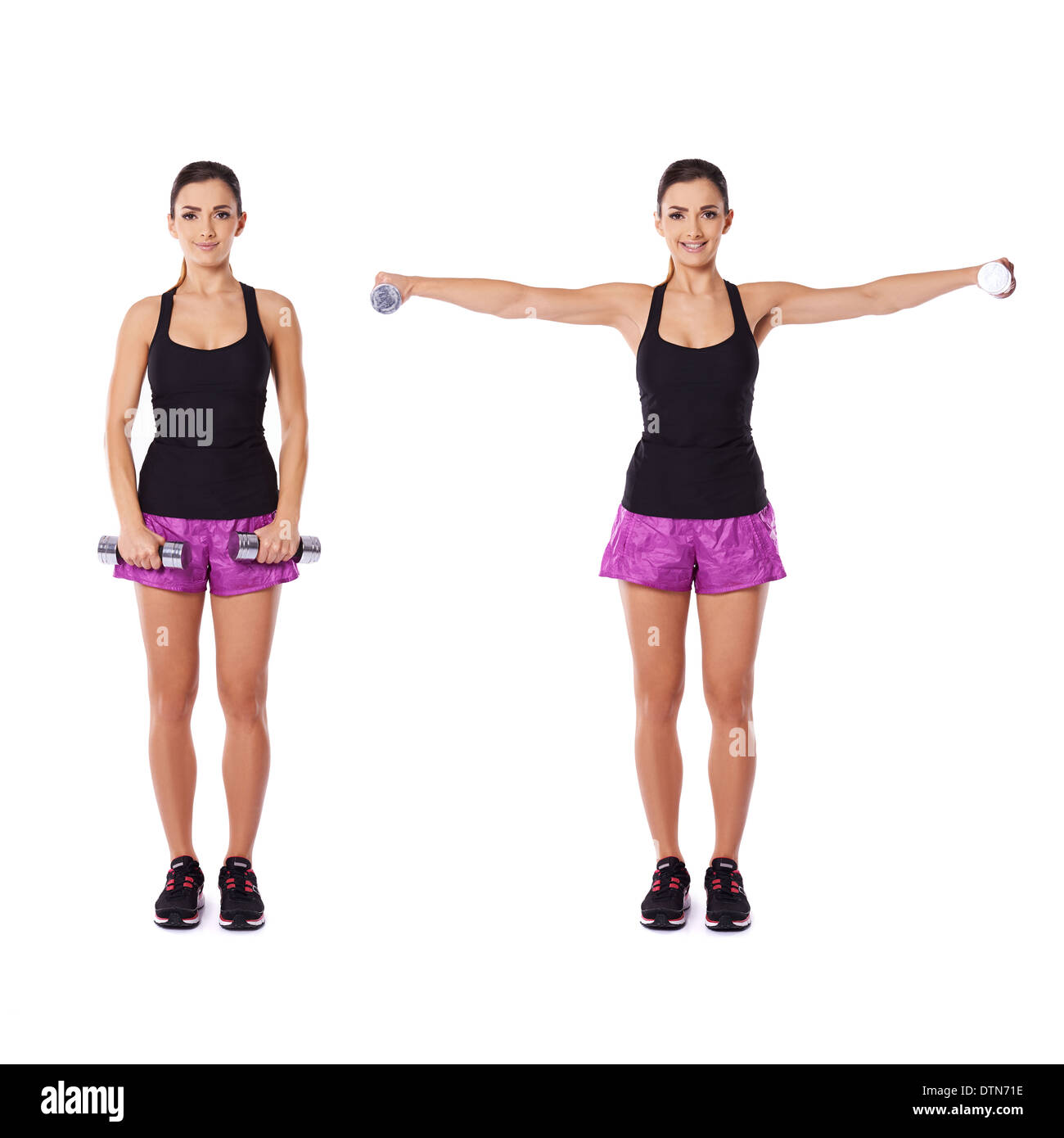 Young woman working out with dumbbells Banque D'Images