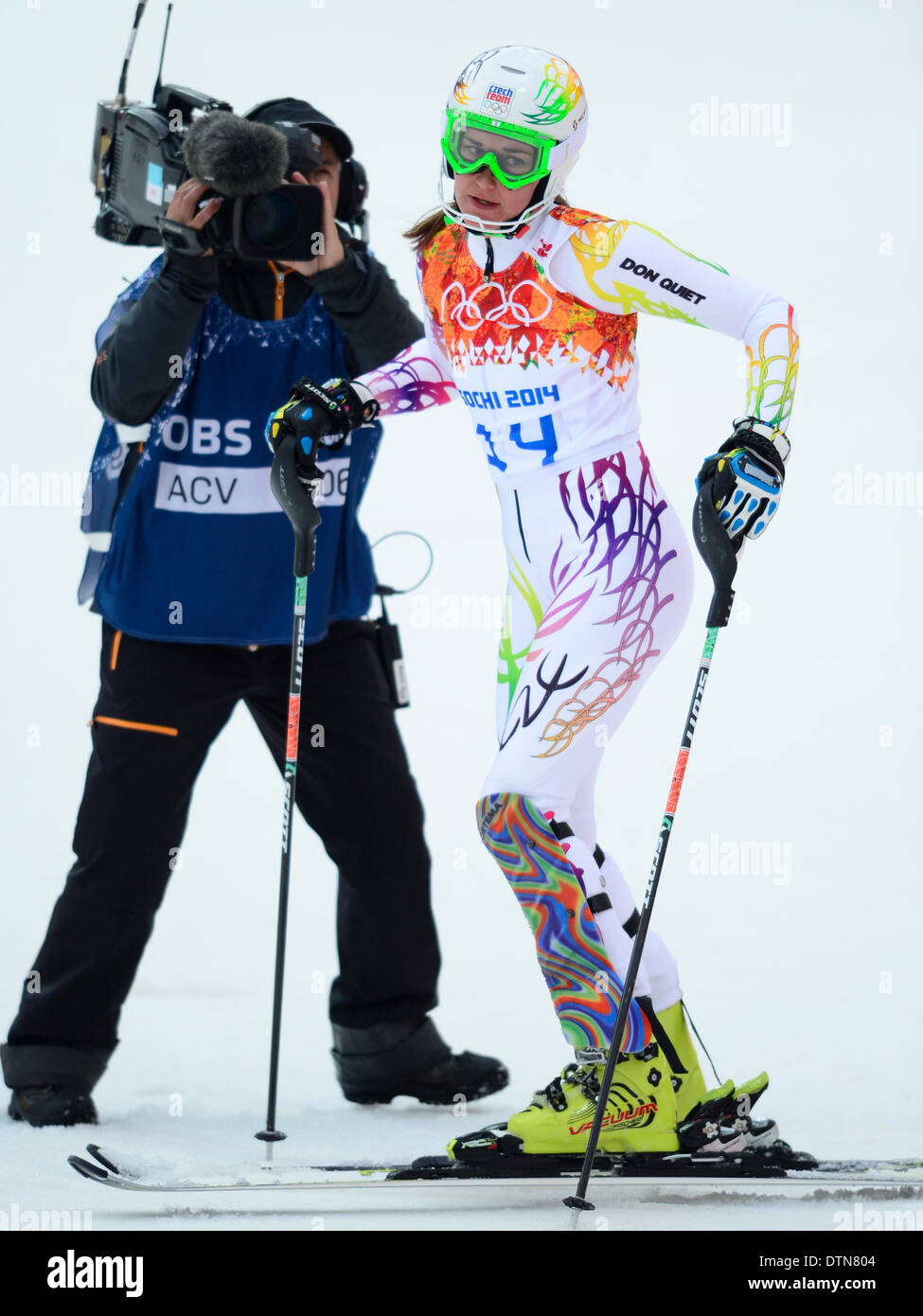 La République tchèque Sarka Strachova photographié au cours de la women's slalom au Jeux Olympiques d'hiver de 2014 à Sotchi, Vendredi, Février 21, 2014, dans la région de Krasnaya Polyana, la Russie. (CTK Photo/Roman Vondrous) Banque D'Images