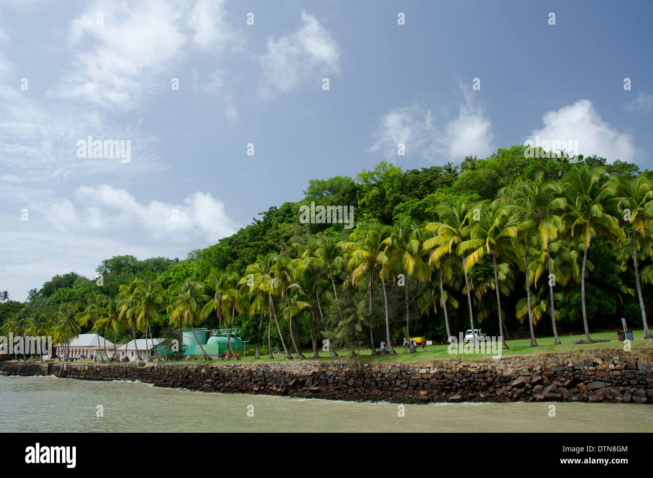 Guyane, Iles du salut. Accueil à l'île Royale bagne tristement célèbre. Zone portuaire. Banque D'Images