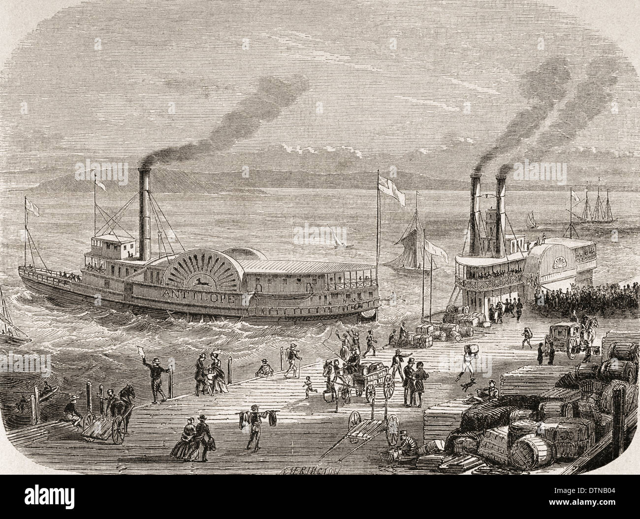 Les quais de San Francisco dans les années 1860, après une gravure par Chassevent-Bacques. Banque D'Images