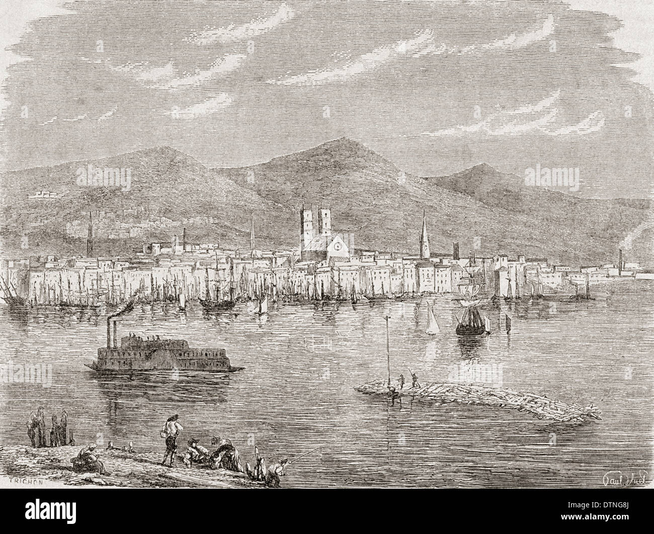 Montréal dans les années 1860, après une gravure par Auguste Trichon. Banque D'Images