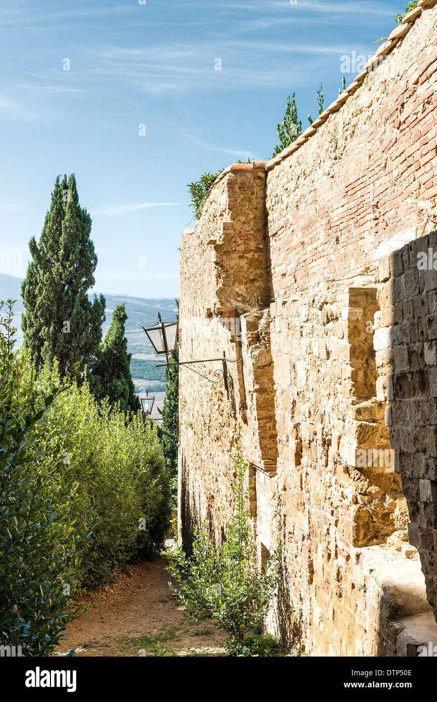 Mur à Pienza en Toscane, Italie, Europe Banque D'Images