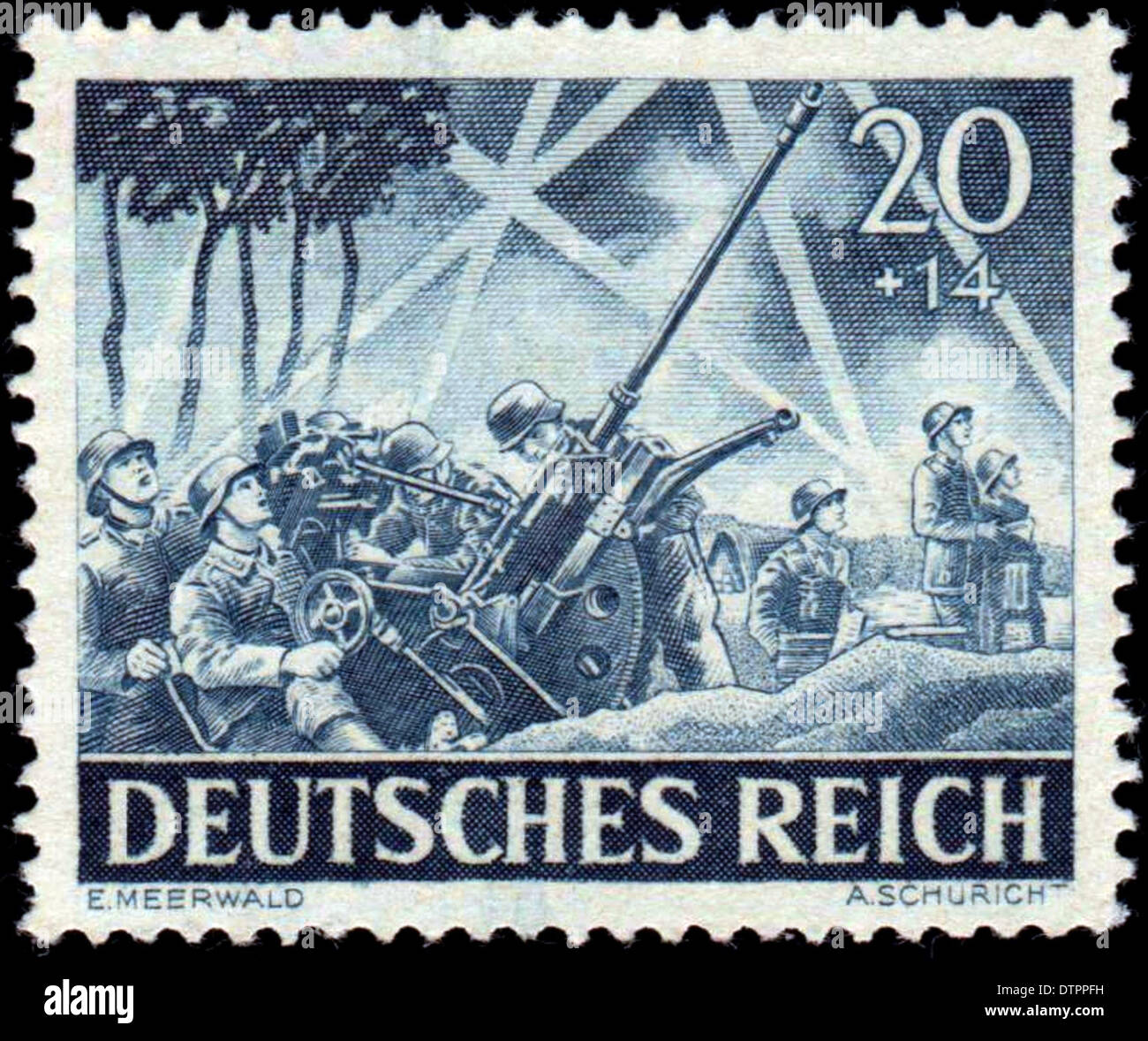 Un timbre Allemand de WW2 allemand représentant des troupes anti aircraft Banque D'Images