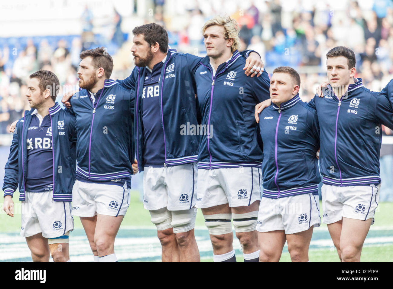 Rome, Italie. Feb 22, 2014. 6 Nations Italie contre l'Ecosse. L'équipe de l'Écosse jusqu'en ligne avant le jeu Banque D'Images