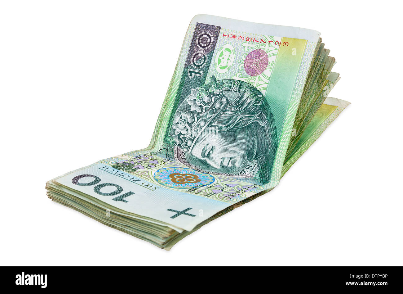 Billets de 100 Polonais PLN (Polish zloty) isolé sur fond blanc avec clipping path Banque D'Images