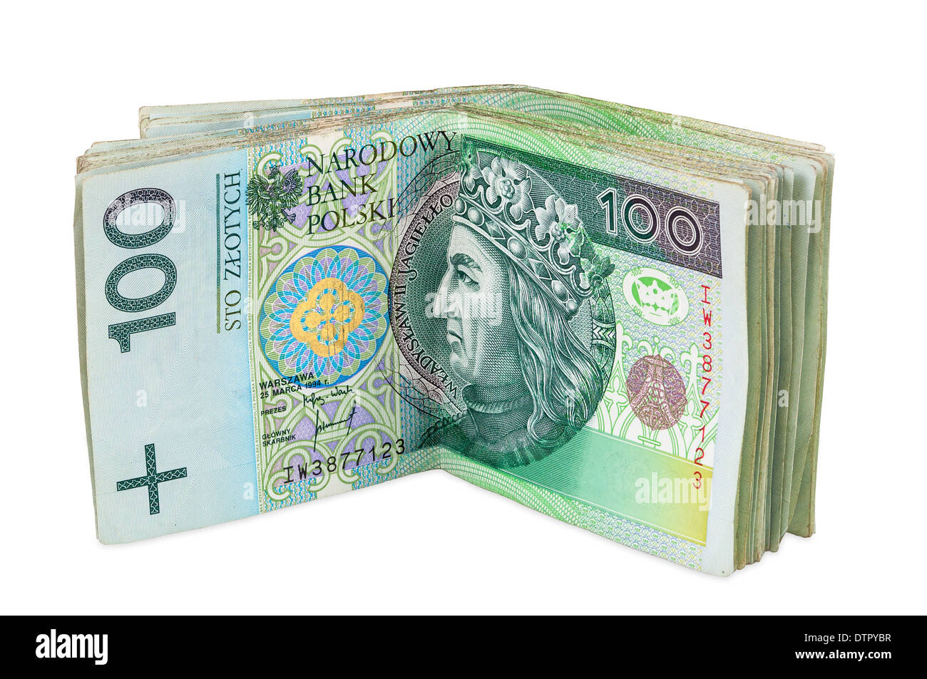 Billets de 100 Polonais PLN (Polish zloty) isolé sur fond blanc avec clipping path Banque D'Images