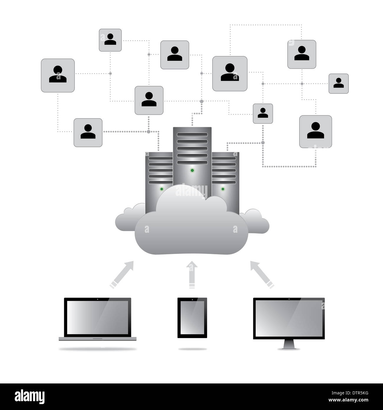 Vector illustration - cloud computing et concept de connectivité avec les serveurs dans le cloud Banque D'Images