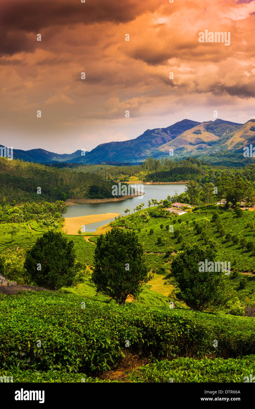 Beau paysage de la montagne et la rivière de l'Inde, le Kerala Banque D'Images