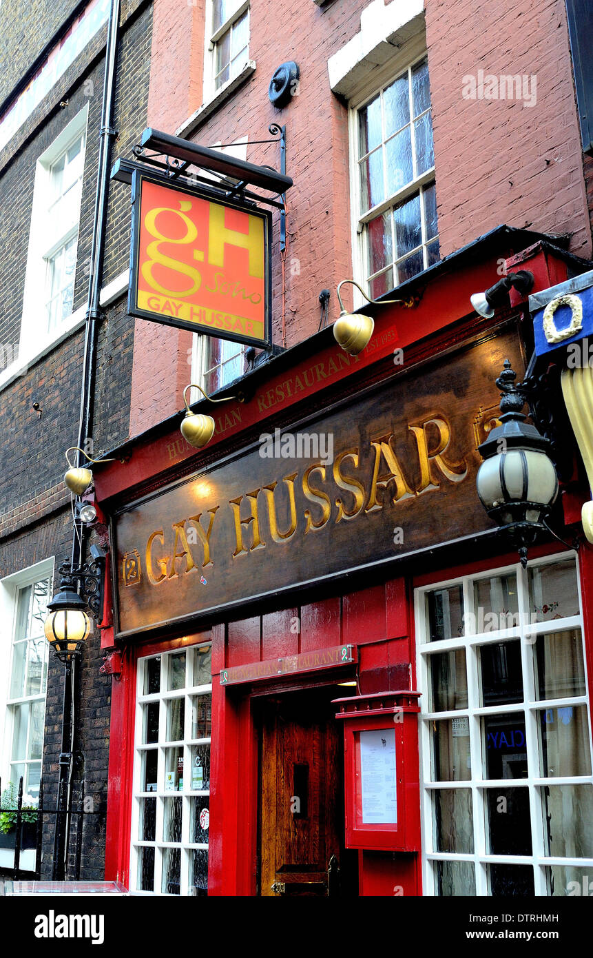 Entrée du restaurant Londres Gay Hussar Banque D'Images