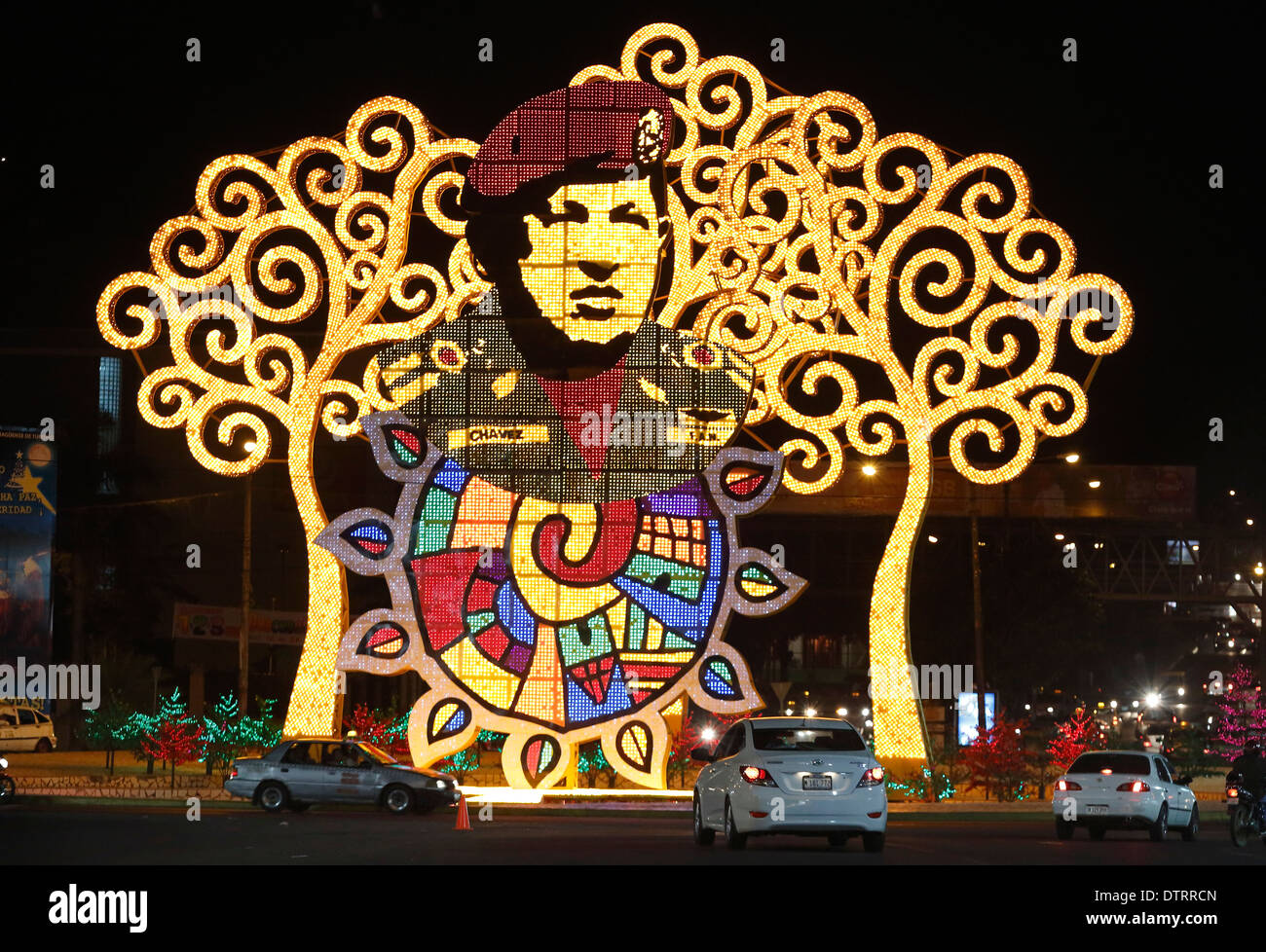 L'ancien président du Venezuela Hugo Chávez memorial de lumières, Managua, Nicaragua Banque D'Images