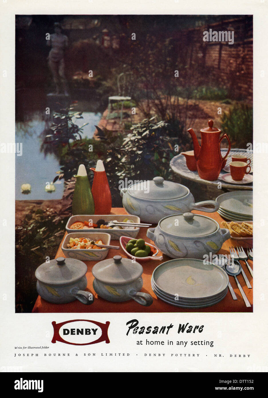 Ancienne publicité pour 'Ware' paysan Denby pottery. L'annonce a paru dans un magazine en 1956 Banque D'Images