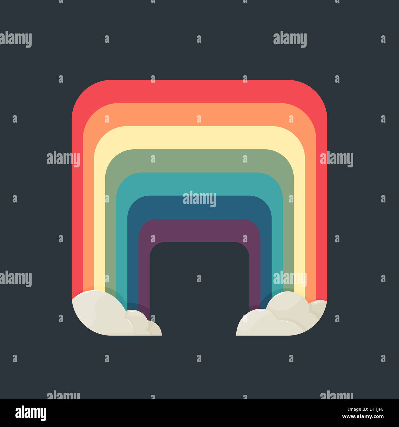 Carré stylisé avec arc-en-ciel nuages sur un fond sombre Banque D'Images