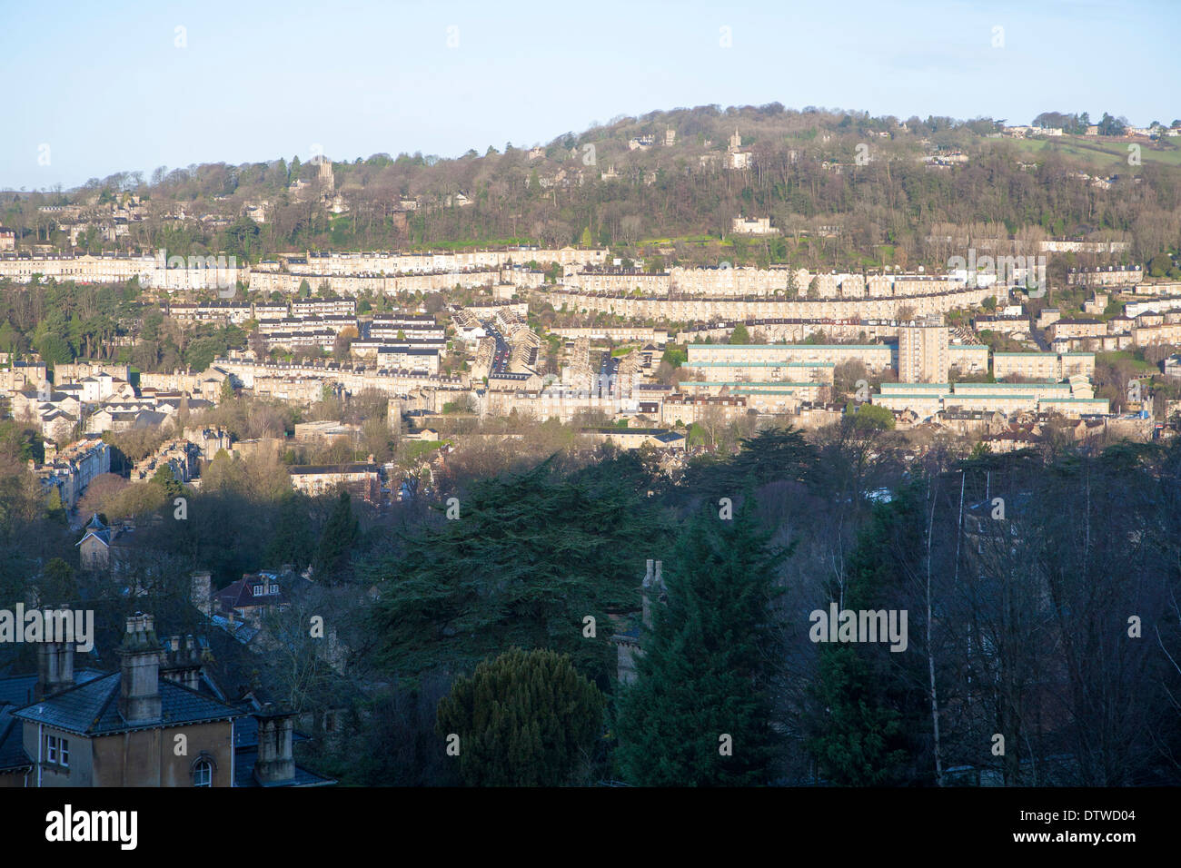 Vue panoramique vue vers l'ouest sur la ville de Bath, North East Somerset, Angleterre Banque D'Images