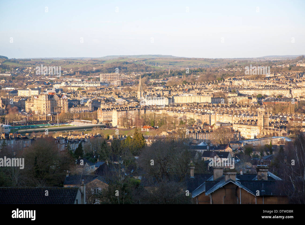 Vue panoramique vue vers l'ouest sur la ville de Bath, North East Somerset, Angleterre Banque D'Images
